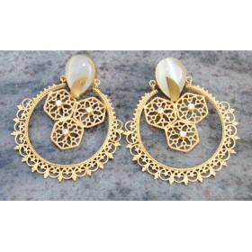 Ethnic Gold Plated Filigree Moonstone Earrings